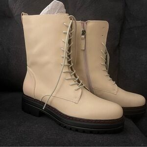 Cream Lace-Up Women's Boots